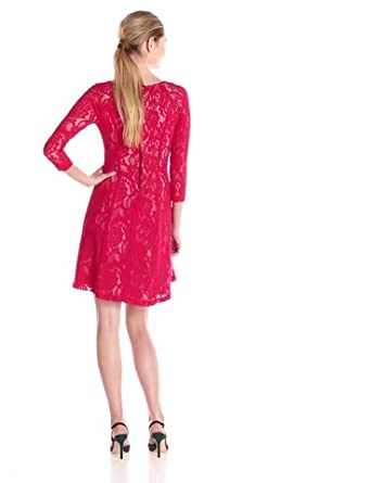 Price:$123.61    NYDJ Women's Amelia Lace Flare Dress with Slimming Fit Solution, Cardinal Red, 14  Clothing
