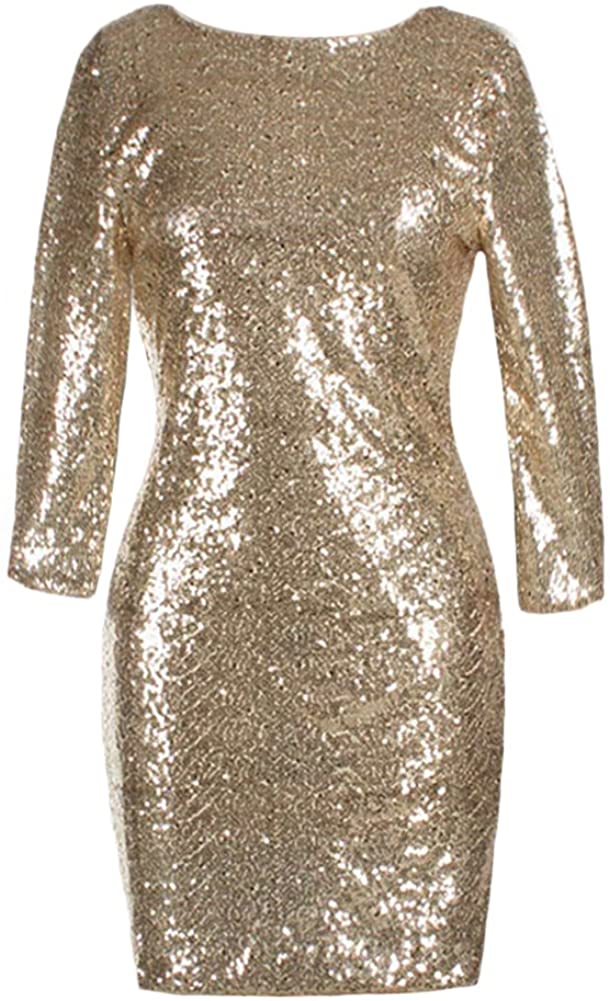 Price:$14.65    Womens 3/4 Sleeve V Neck Sequin Sparkle Glitzy Glam Flapper Party Dress Cocktail Glitter Bodycon Wedding Evening Clubwear  Clothing