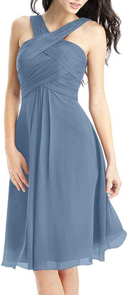 Price:$69.99    Halter Short Bridesmaid Dresses for Women Dusty Blue A Line Homecoming Prom Gown with Pockets Size 10  Clothing