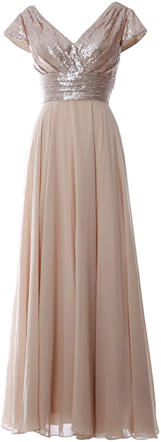 Price:$119.00 MACloth Women Cap Sleeve V Neck Long Evening Gown Sequin Mother of Bride Dresses at Amazon Women’s Clothing store