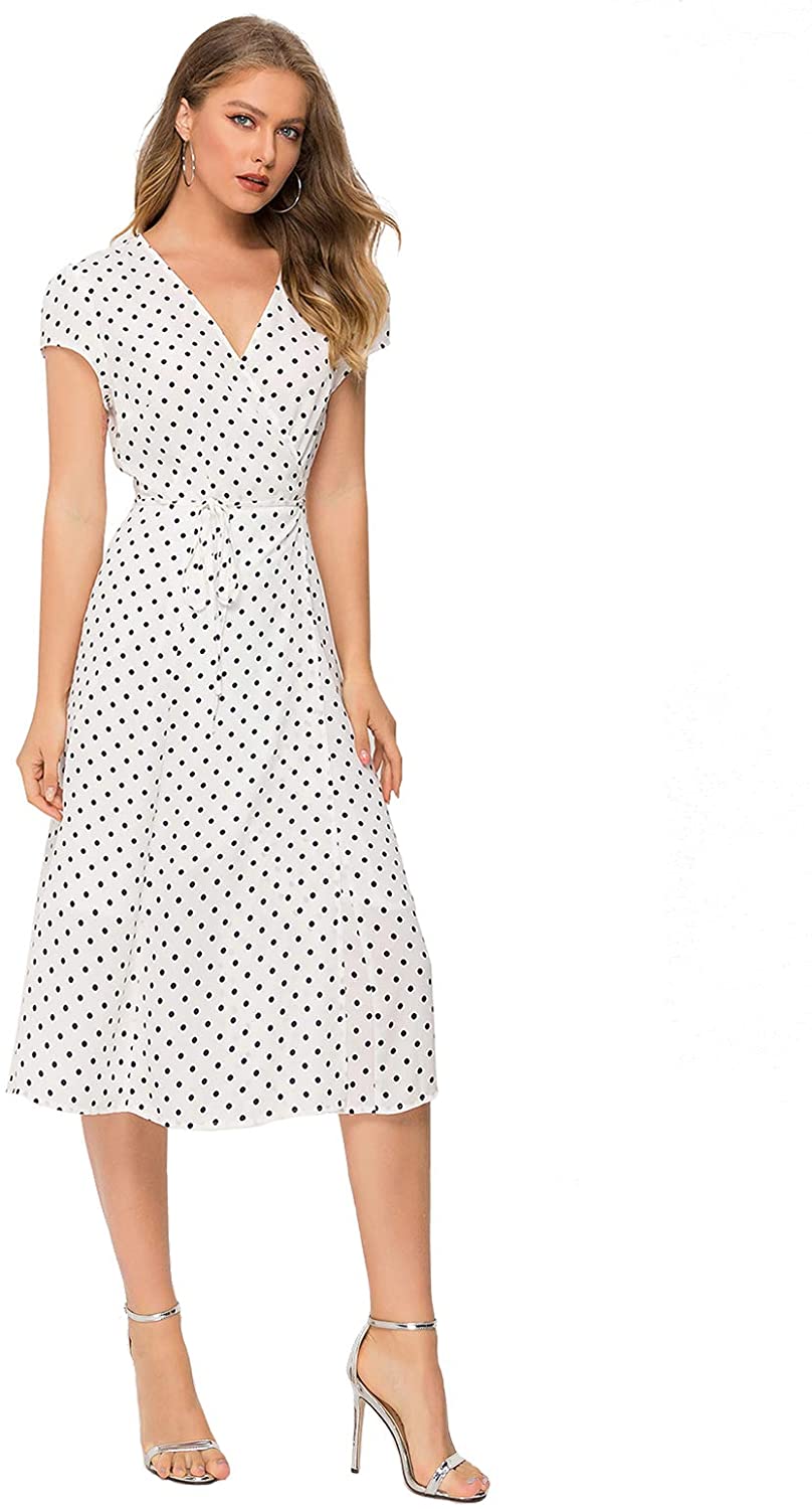 Price:$24.99 Escalier Women's Floral Wrap Dress Split V Neck Tie Front Chiffon Party Midi Dresses at Amazon Women’s Clothing store