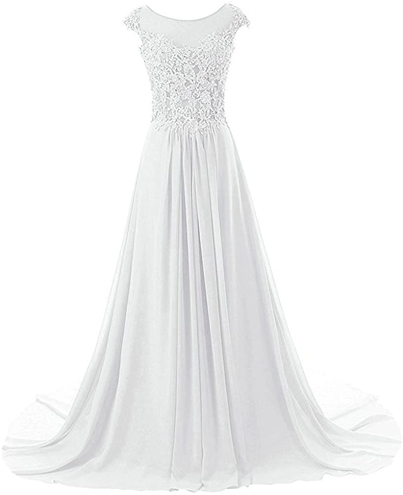 Price:$95.00 Prom Dresses Long Formal Evening Gowns Lace Bridesmaid Dress Chiffon Prom Dress Cap Sleeve at Amazon Women’s Clothing store