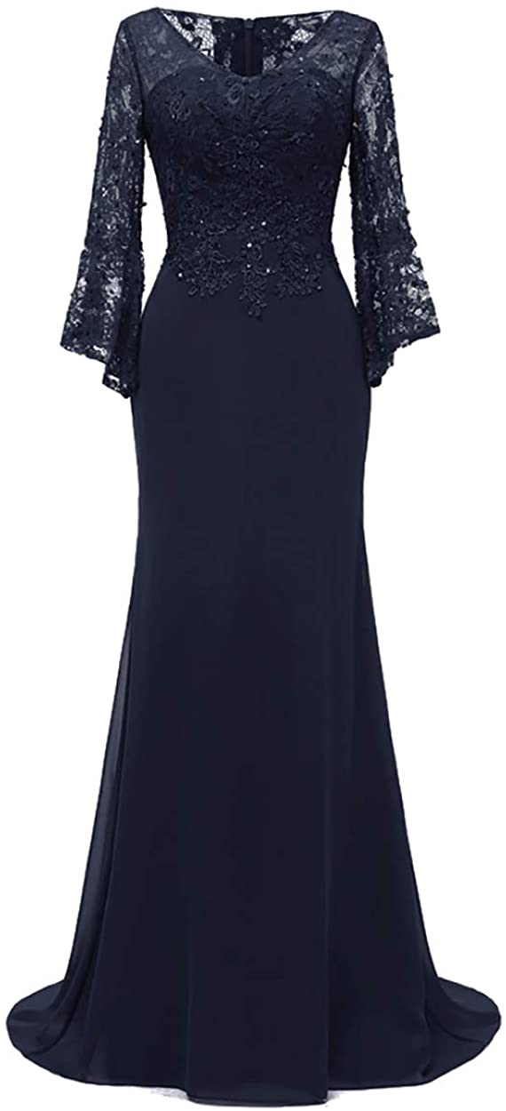 Price:$89.99 PEARL BRIDAL HOUSE Women's Ruffle Lace Sleeves Bodycon Mermaid Long Evening Party Gown at Amazon Women’s Clothing store