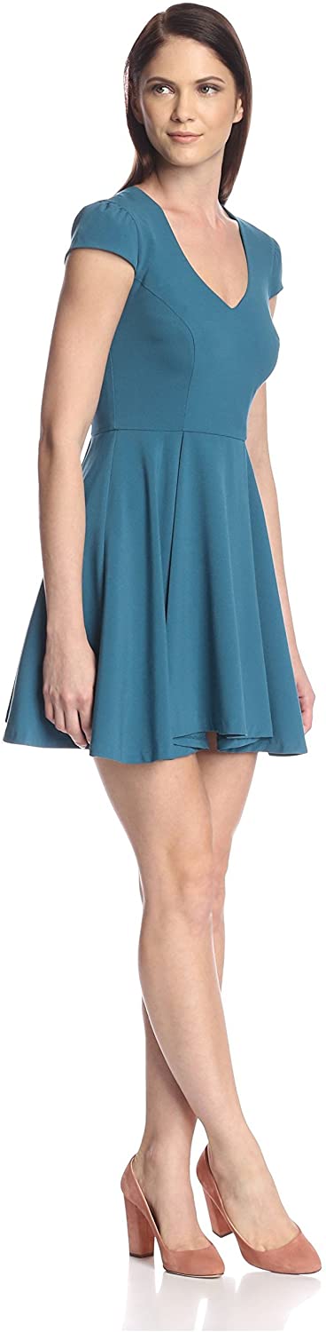Price:$25.74    SOCIETY NEW YORK Women's Shirred Cap Sleeve Fit-and-Flare Dress  Clothing