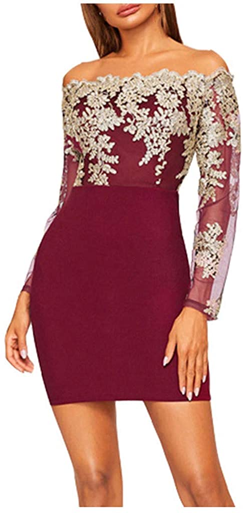Price:$15.31 KIMODO Damen Vintage 1950er Spitzenkleid Cocktailkleid Elegante High Waist Blumen Spitzen Patchwork Abendkleid Frauen Schulterfrei 3/4 Arm Swing Rockabilly Kleider Knielang  Amazon.de  Bekleidung