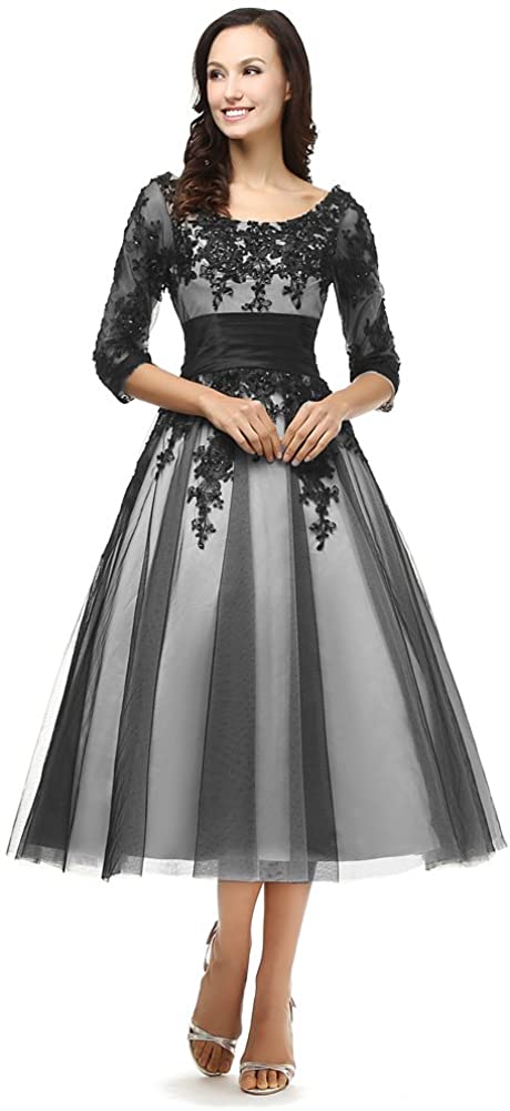 Price:$119.99 Kivary Vintage White and Black Lace Short Prom Evening Dresses with 1/2 Sleeves at Amazon Women’s Clothing store