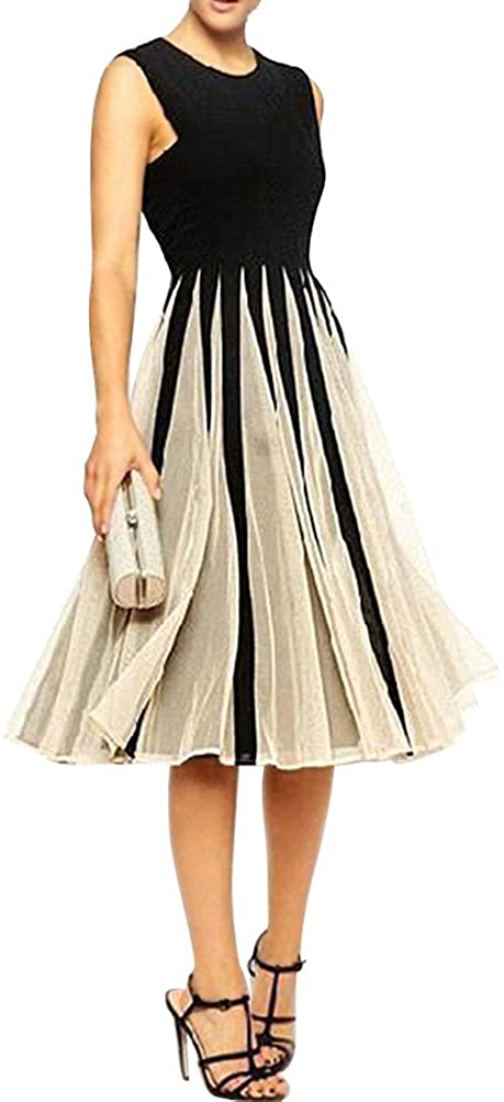 Price:$0.00 Babyonline Women's A-line Sleeveless Paneled Prom Party Fit and Flare Dress at Amazon Women’s Clothing store