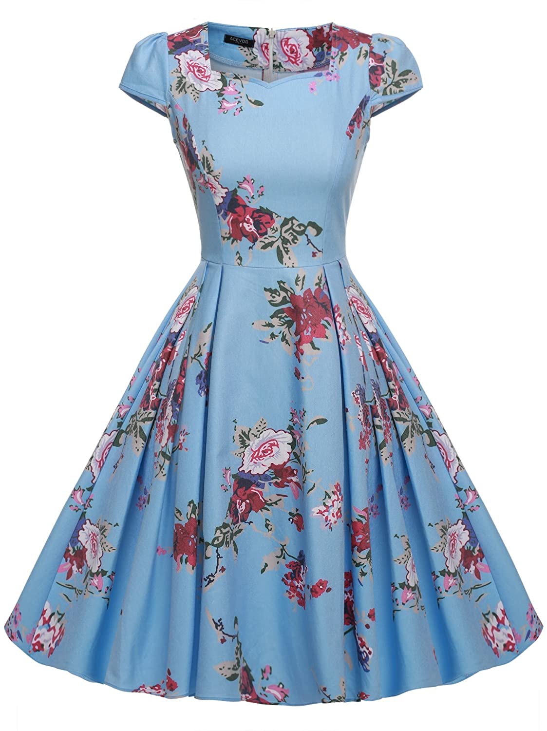 Price:$21.99    ACEVOG Women's 1950s Cap Sleeve Swing Vintage Floral Party Dresses Multi Colored  Clothing
