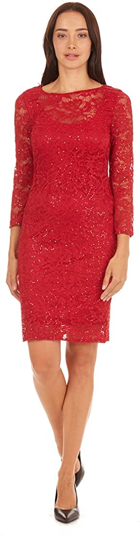 Price:$29.00 ONYX Nite Women’s Long Sleeve Stretch Sequin Lace Shift Dress at Amazon Women’s Clothing store