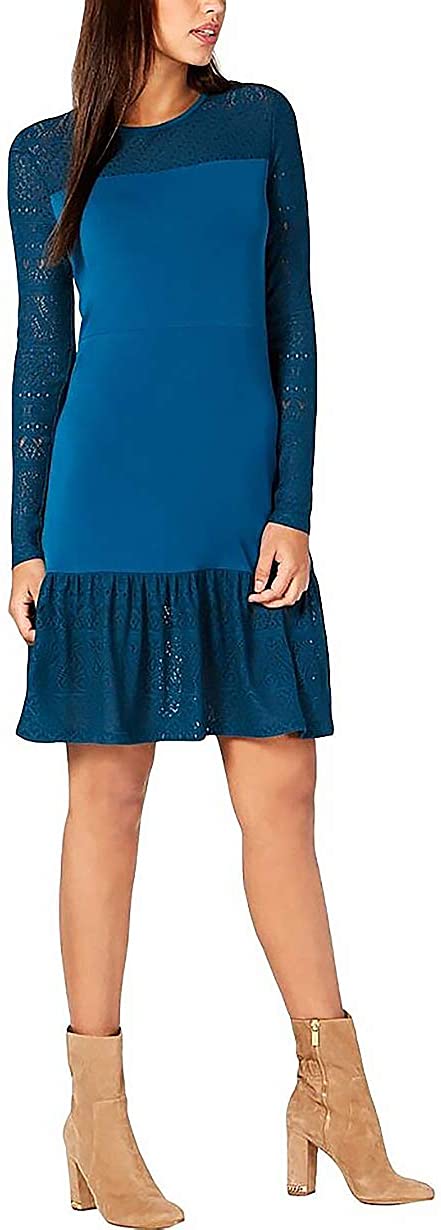 Price:$50.00    Michael Michael Kors Fabric Mix Long Sleeve Dress Luxe Teal SM  Clothing