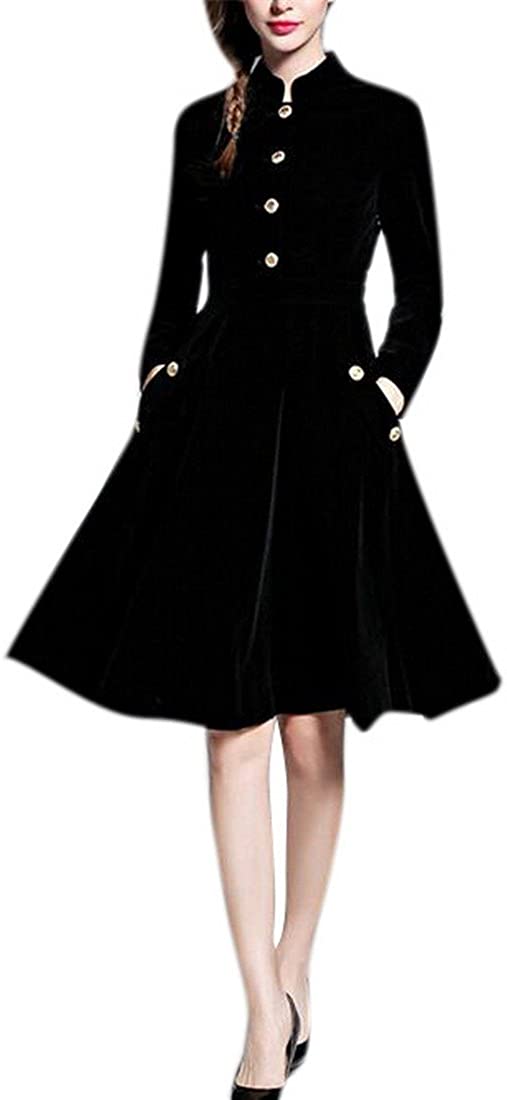 Price:$52.99 Women's Black Long Sleeve A-line Flare Midi Velvet Stretchy Party Swing Dress at Amazon Women’s Clothing store