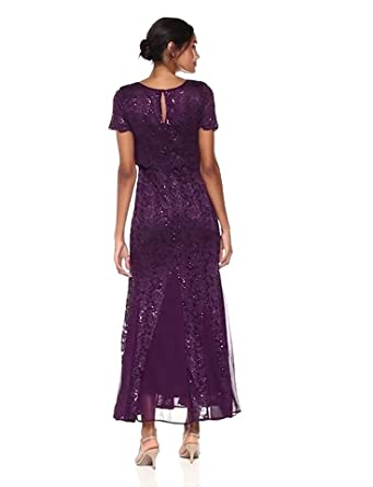 Price:$95.65    R&M Richards Women's Lace Popover Long Dress with Godets Missy,  Plum, 6  Clothing
