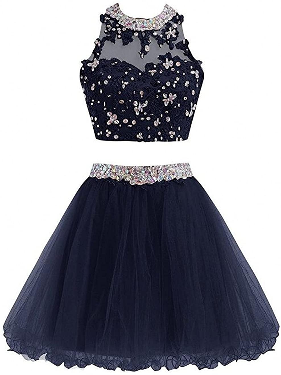 Price:$45.99    TANGFUTI Two Pieces Beaded Short Prom Homecoming Dress Cocktail Party Gown Dress 106 (8, Navy)  Clothing