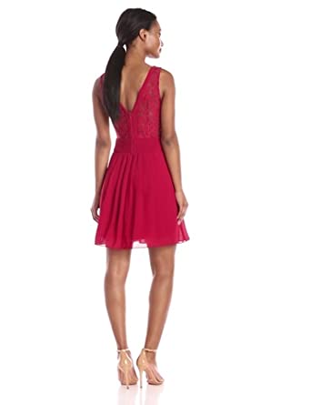 Price:$89.59    Minuet Women's Sleeveless Skater Dress with Lace Panel Bodice  Clothing