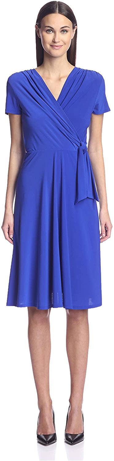 Price:$49.00    SOCIETY NEW YORK Women's Cap Sleeve Surplice Dress, Cobalt, 8 US  Clothing