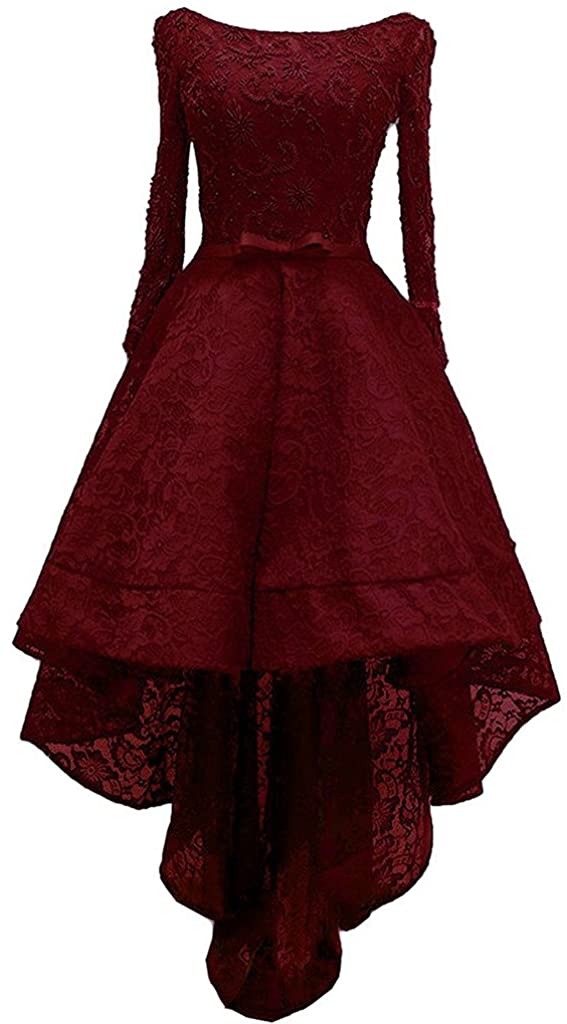 Price:$116.99    Lemai Beaded Lace High Low Long Sleeves Formal Prom Homecoming Cocktail Dreses  Clothing