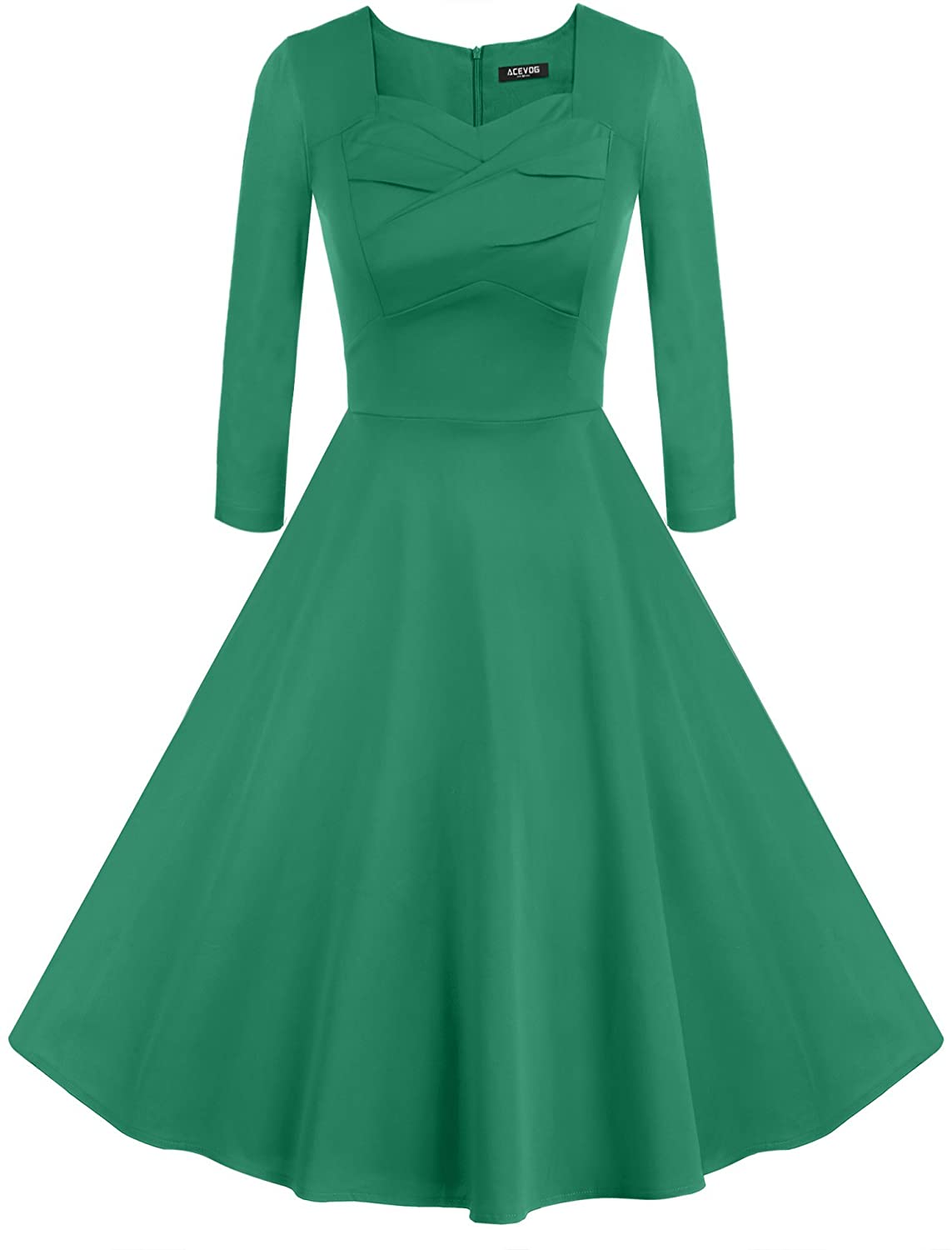 Price:$12.99 ACEVOG Women's 50s Hepburn Style Vintage Long Sleeve Floral Party Cocktail Evening Dress at Amazon Women’s Clothing store