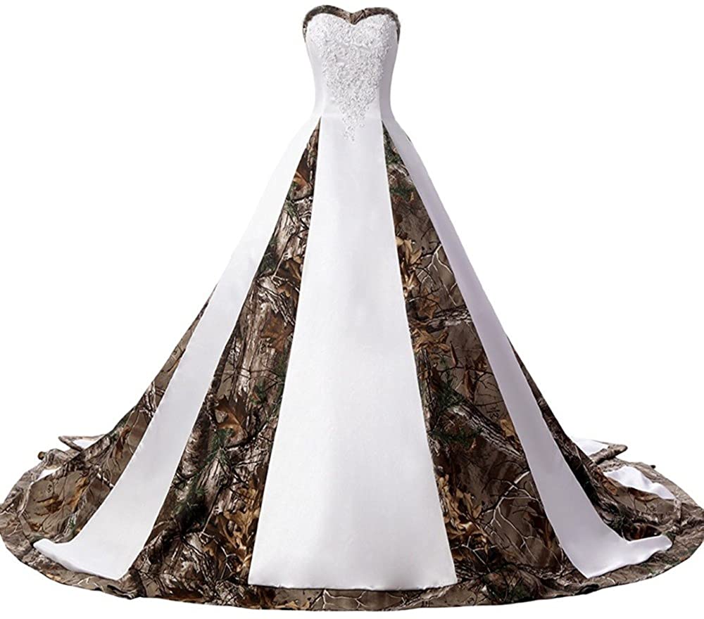 Price:$59.99 ZVOCY Women's Camouflage Wedding Dresses for Bride Satin Camo Long Formal Gown for Wedding White at Amazon Women’s Clothing store