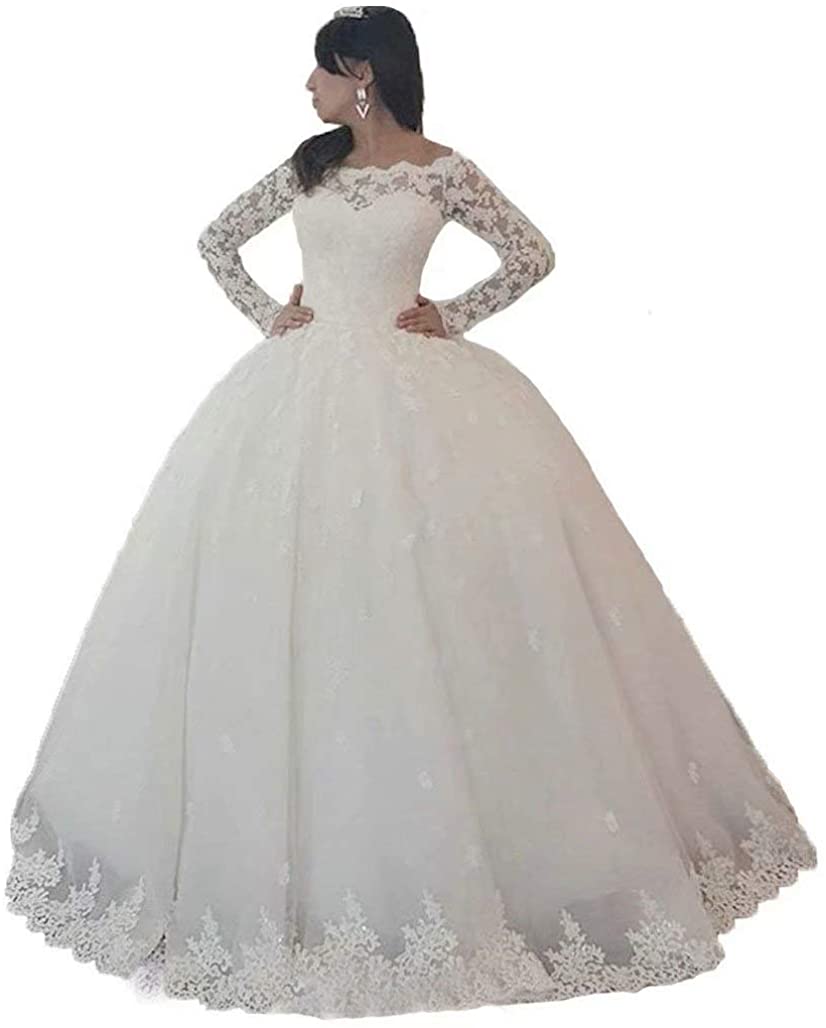 Price:$159.00 QueenBridal Vintage Lace Bridal Gown Long Sleeves Ball Gown Button Wedding Dresses QB-601 at Amazon Women’s Clothing store
