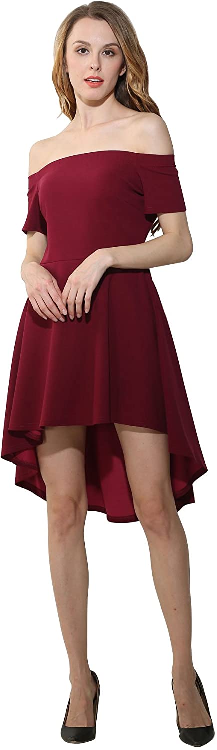 Price:$16.88 MiaoYi Women's Cocktail Dresses Off Shoulder Asymmetrical Hem Dress at Amazon Women’s Clothing store