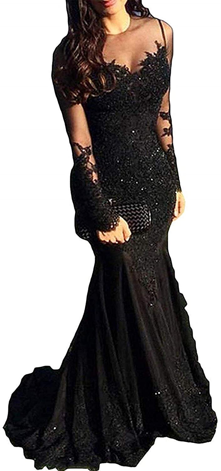 Price:$80.00 HelloLadyBridal Women's Illusions Lace Mermaid Prom Dress Evening Gown at Amazon Women’s Clothing store