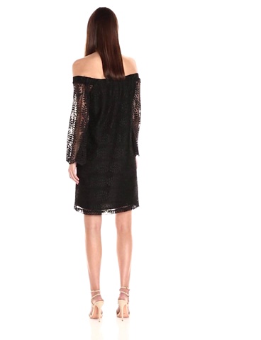 Price:$56.49    Donna Morgan Women's Black Lace Off The Shoulder Shift  Clothing