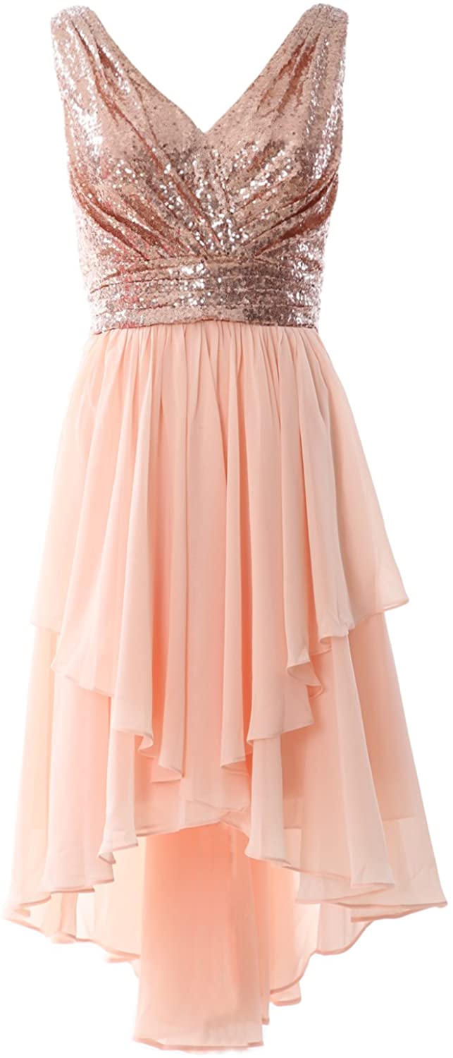 Price:$99.00 MACloth Women High Low Bridesmaid Dress V Neck Sequin Wedding Guest Homecoming at Amazon Women’s Clothing store