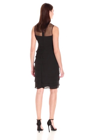 Price:$114.05    London Times Women's Sleeveless Round Neck Silky Georgette Sheath Dress, Black, 2  Clothing