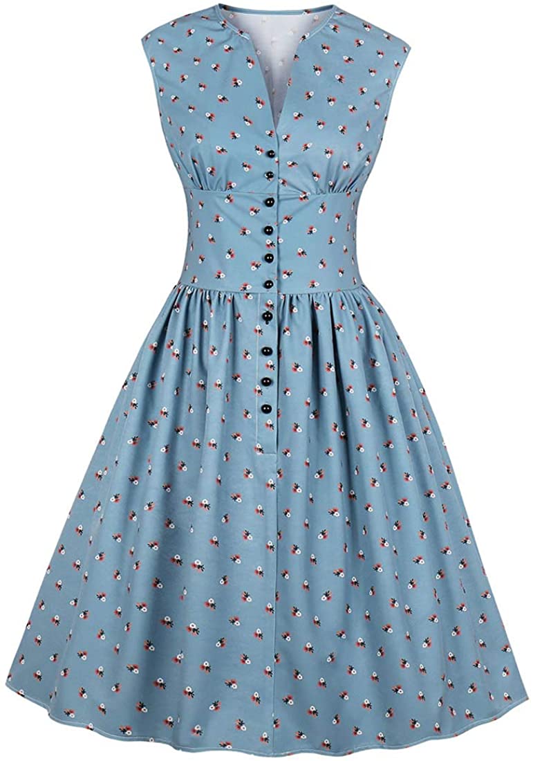 Price:$24.99 Ez-sofei Women's Vintage 1940s Buttons Shirt Party Swing Tea Dress Plus Size at Amazon Women’s Clothing store