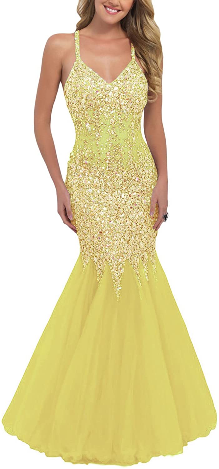 Price:$149.98 SDRESS Women's Crystals Spaghetti Straps Mermaid Prom Dress Party Gown at Amazon Women’s Clothing store