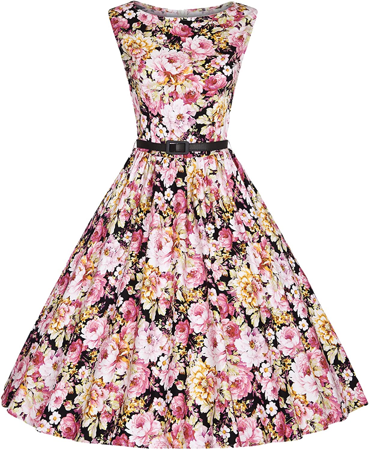 Price:$28.65    Tecrio Women Audrey Hepburn Vintage Style Boat Neck Floral Picnic Cocktail Dress  Clothing