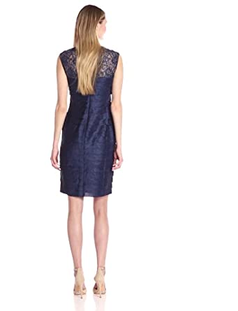 Price:$105.49    London Times Women's Sleeveless Round Sheath Dress w. Beaded Neck, Navy, 16  Clothing