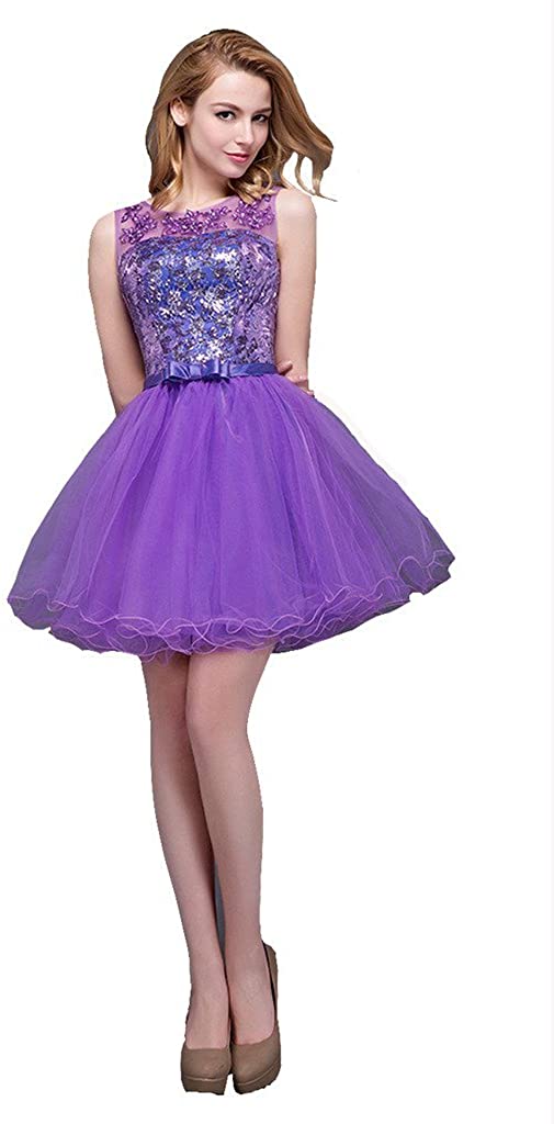 Price:$59.00    Snowskite High Neck Above Knee Sequins Tulle Cocktail Homecoming Dress  Clothing