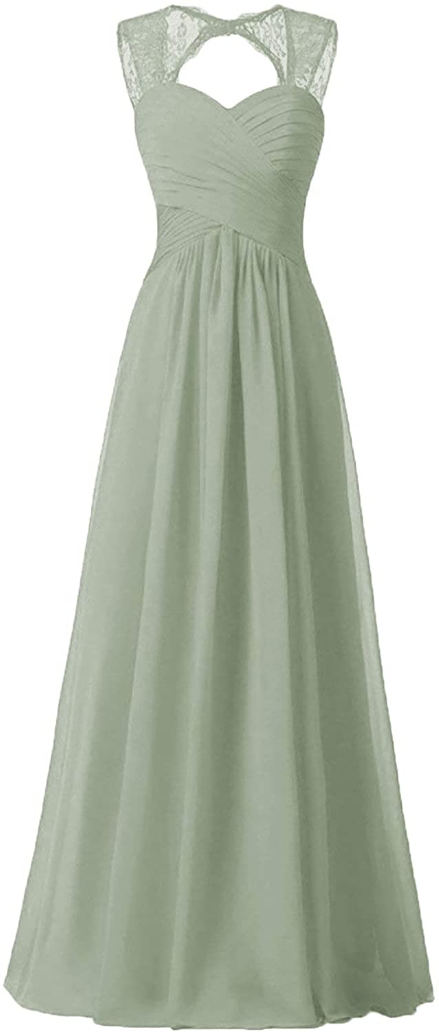 Price:$54.99 Women's Quality Bridesmaid Dresses Illusion Lace Strap Long Pleated Chiffon Wedding Formal Dress at Amazon Women’s Clothing store