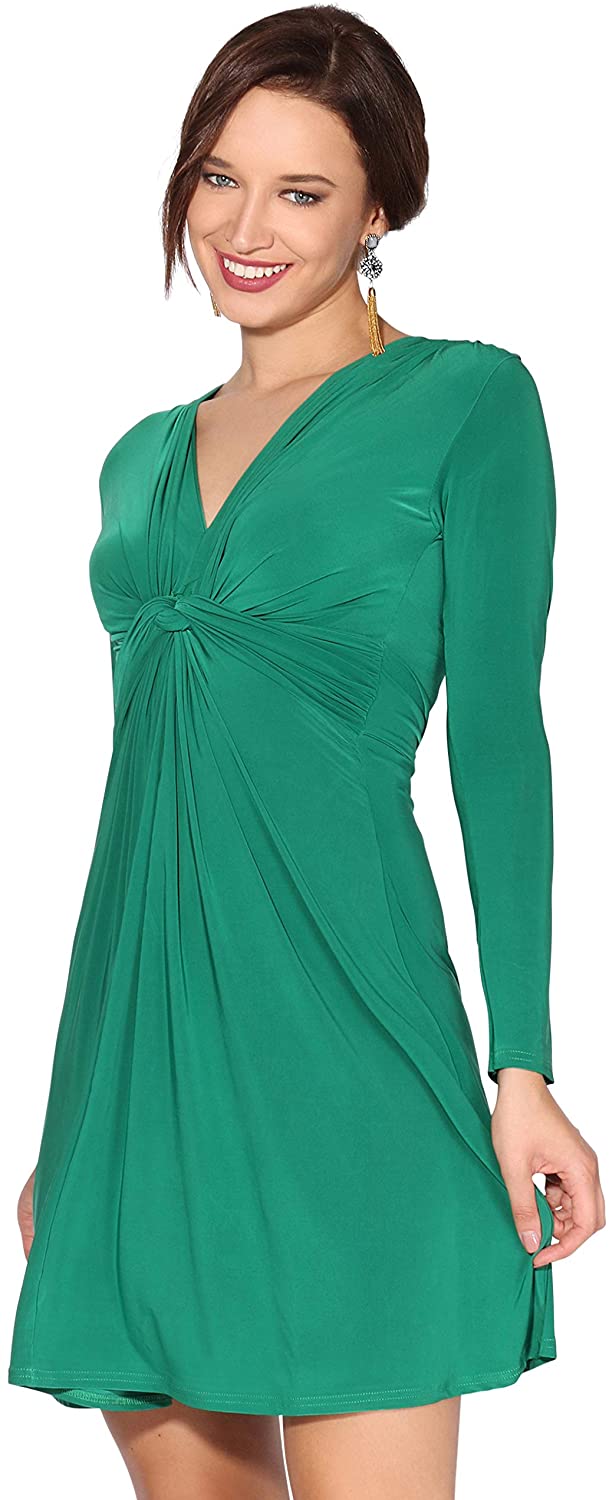 Price:$10.99    KRISP Womens Gathered NecklineV-Neck Dress Casual Work Party Twist Knot Front Flowy Plus Size  Clothing