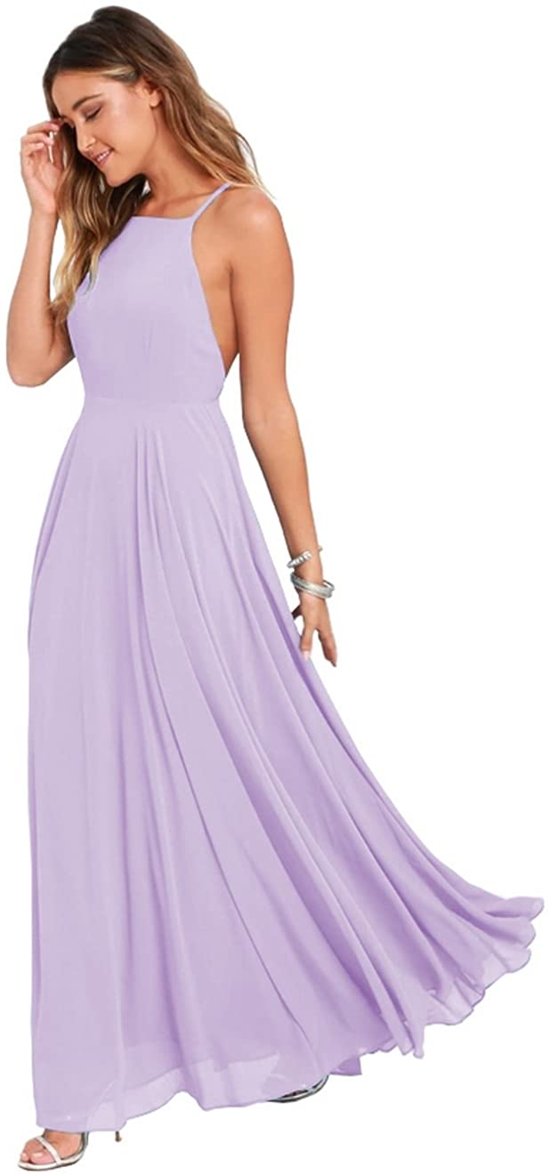 Price:$8.99 Women's Halter Chiffon Long Evening Prom Dress Backless Formal Party Gown at Amazon Women’s Clothing store