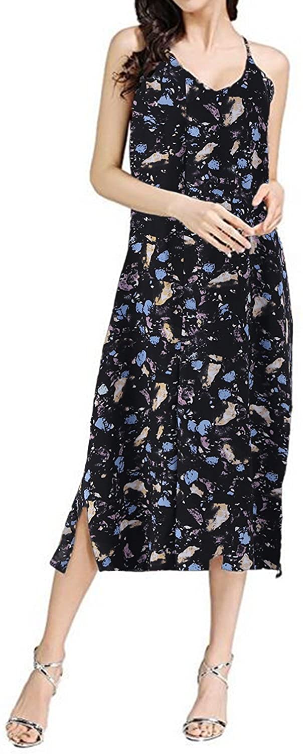 Price:$17.99 Auxo Womens Sleeveless Summer Dresses Spaghetti Strap Floral Beach Sundress Casual Midi Dress Cover Up at Amazon Women’s Clothing store