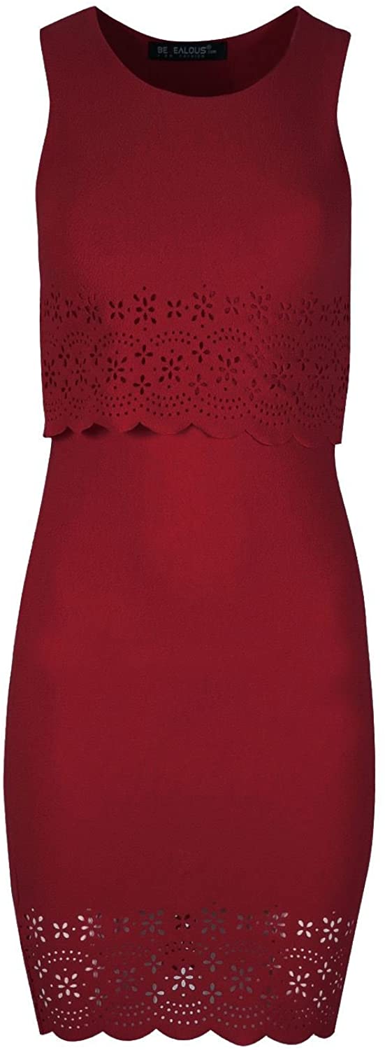 Price:$3.72    Oops Outlet Ladies Double Layer Mesh Scallop Crepe Floral Lace Hem Mini Dress  Clothing