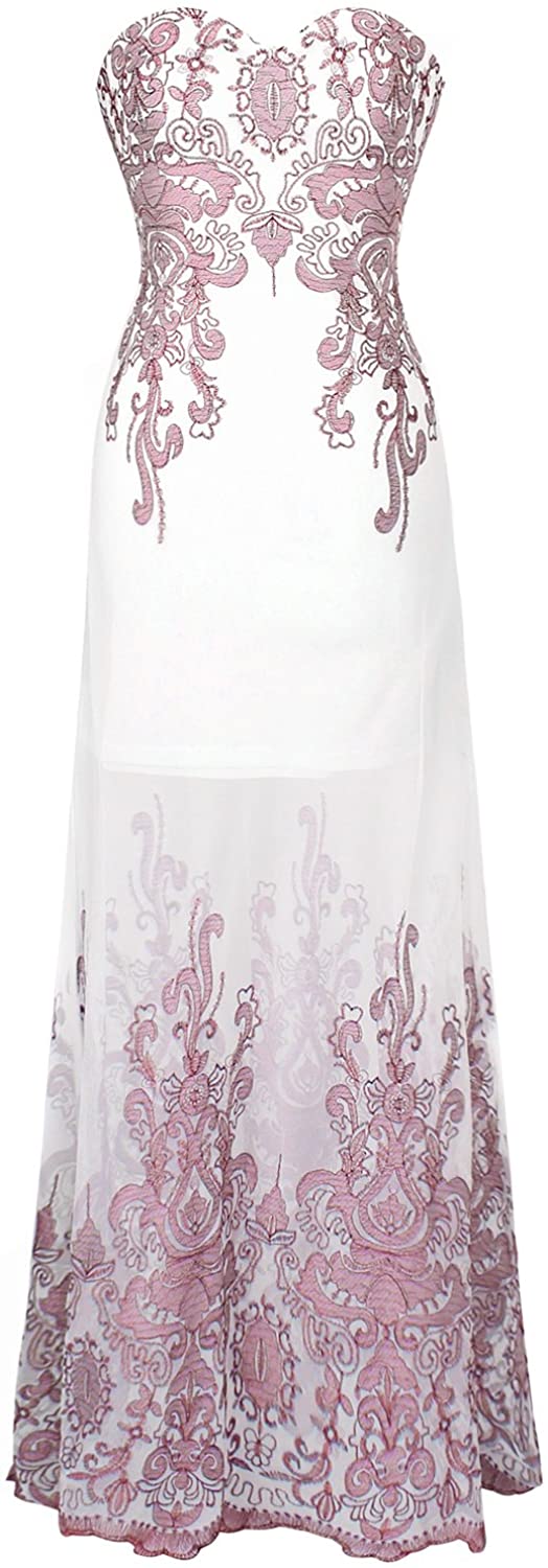 Price:$59.99    Angel-fashions Women's Sweetheart Floral Embroidery Transparent Long Cocktail Dress  Clothing