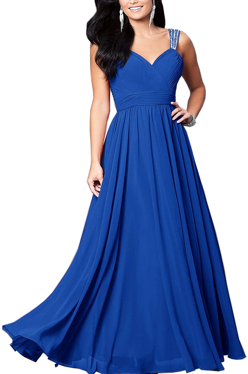 Price:$9.98 Roiii Women V Neck Prom Full Length Wedding Party Cocktail Chiffon Long Dress Size S-4XL at Amazon Women’s Clothing store