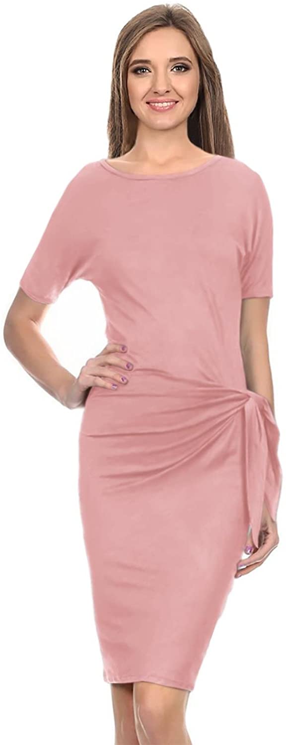 Price:$9.99    Simlu Womens Short Sleeve Bodycon Dress with Side Waist Tie and Ruching  Clothing
