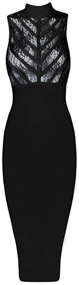 Price:$37.76    HLBandage Sleeveless High Neck Floral Lace Midi Sexy Rayon Bandage Dress  Clothing