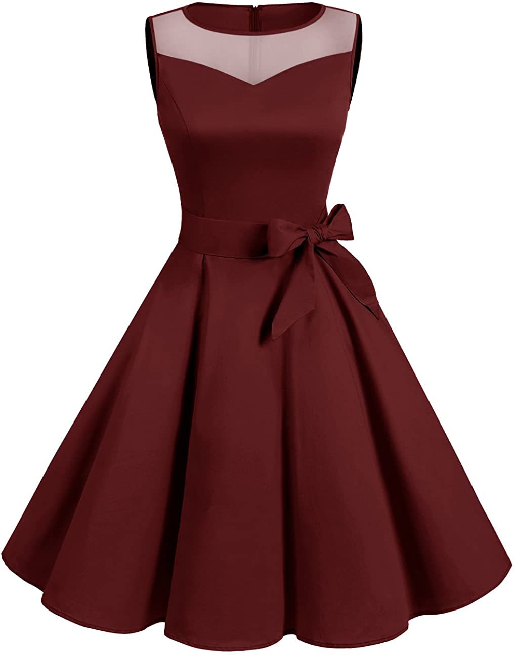 Price:$0.00 DRESSTELLS Women Classic Rockabilly Illusion Dress Retro See Through Cocktail Dress Burgundy 3XL at Amazon Women’s Clothing store