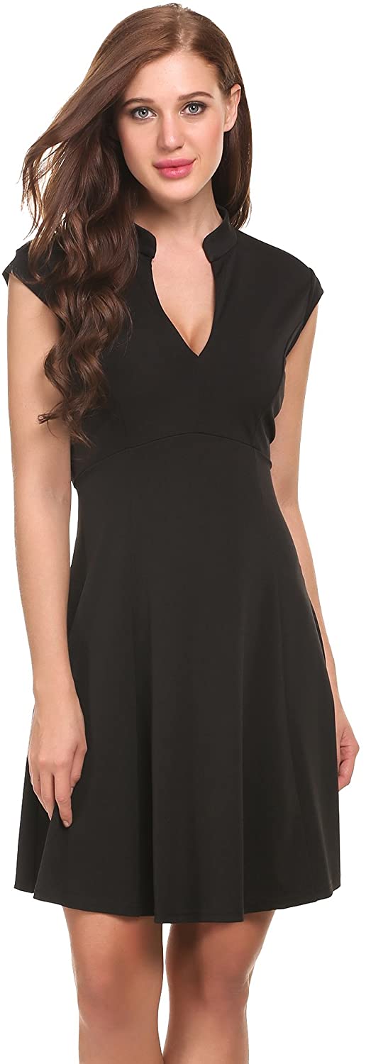 Price:$12.99 ACEVOG Women's Vintage V-Neck 3/4 Sleeve Mermaid Dress Knee Length Slim Fit Office Party Dress at Amazon Women’s Clothing store