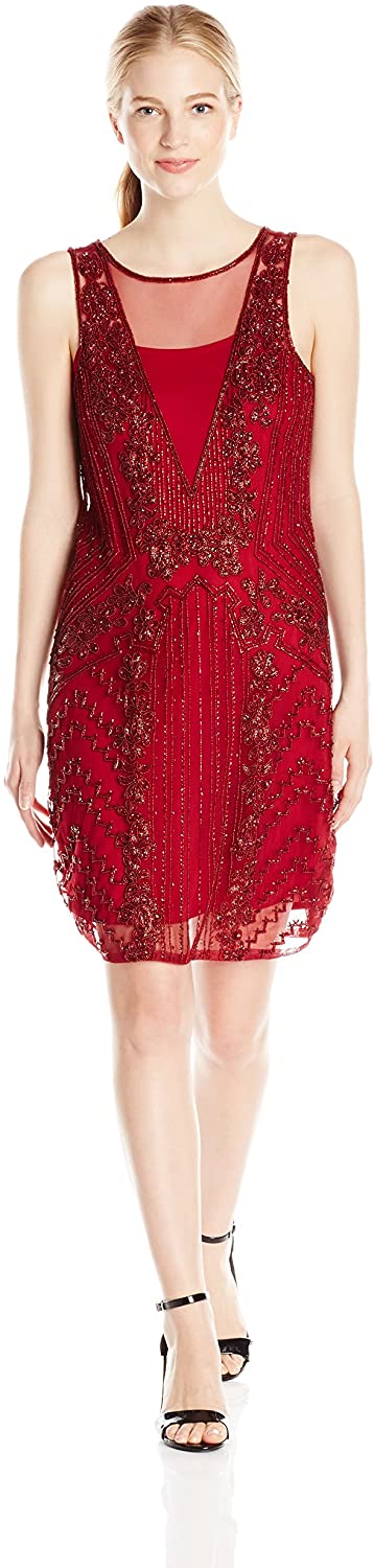 Price:$26.45    Angie Juniors' Sheer Beaded Red Dress  Clothing
