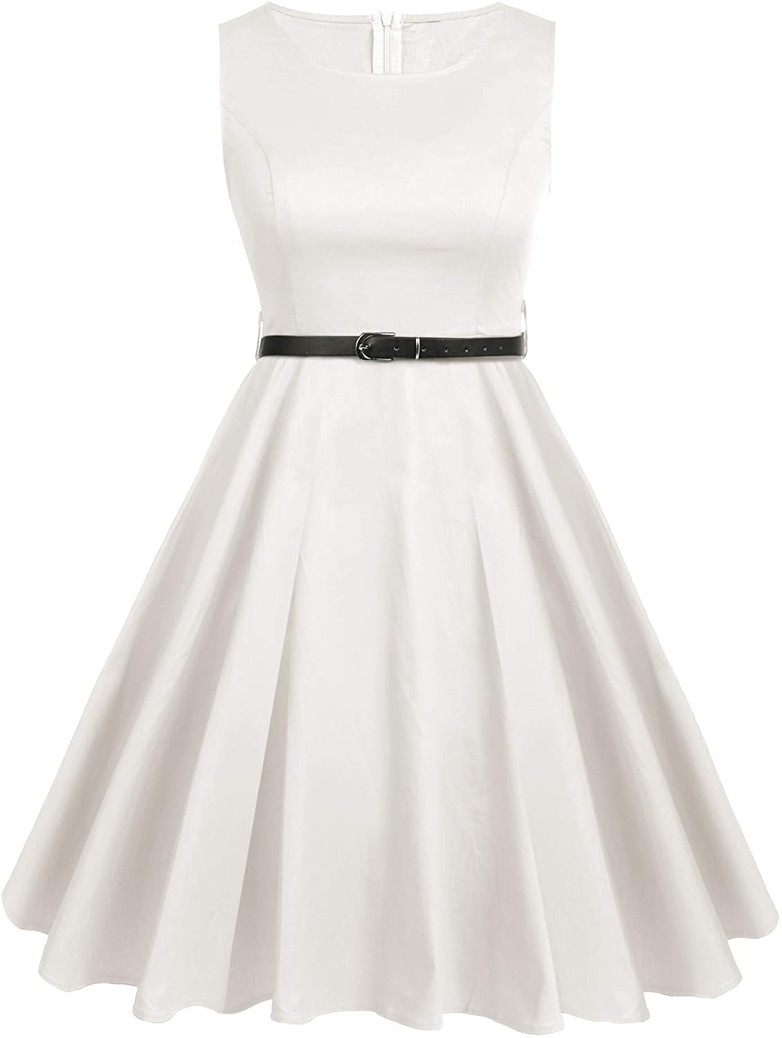 Price:$10.99    ACEVOG Women Vintage Tea Dress Retro Sleeveless Boatneck Swing Dress with Belt  Clothing