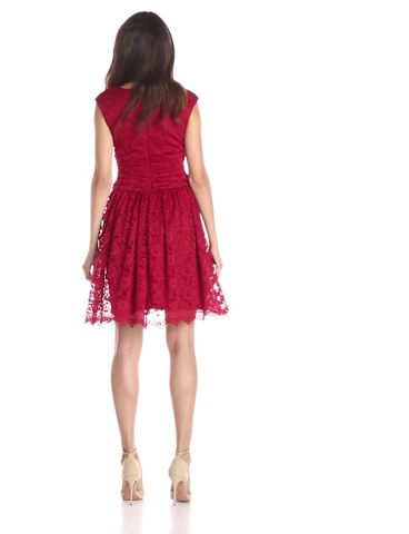 Price:$85.25    London Times Women's Cap-Sleeve Shirred Waist Lace Full Skirt Dress  Clothing