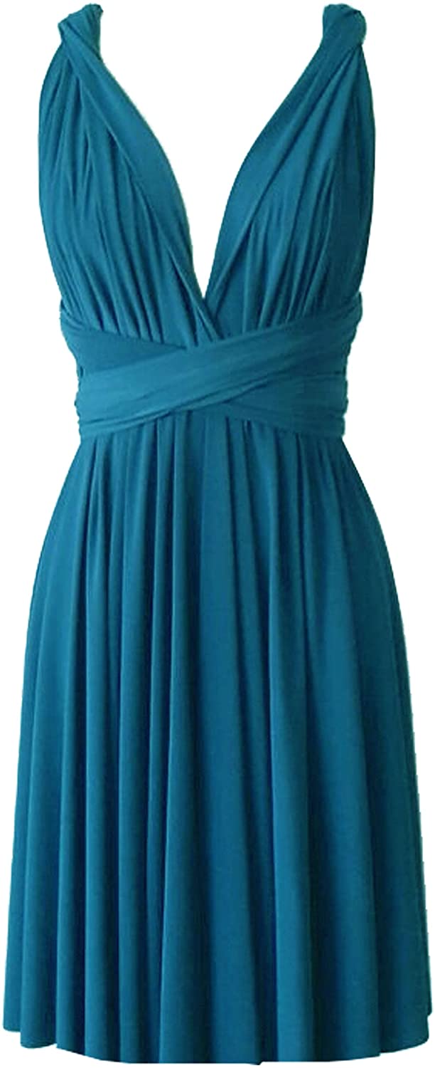 Price:$79.99 E K Infinity Short Dress Bridesmaid Convertible Gown Multi wrap Plus Size Prom Skirt Knee Length Transformer wear at Amazon Women’s Clothing store
