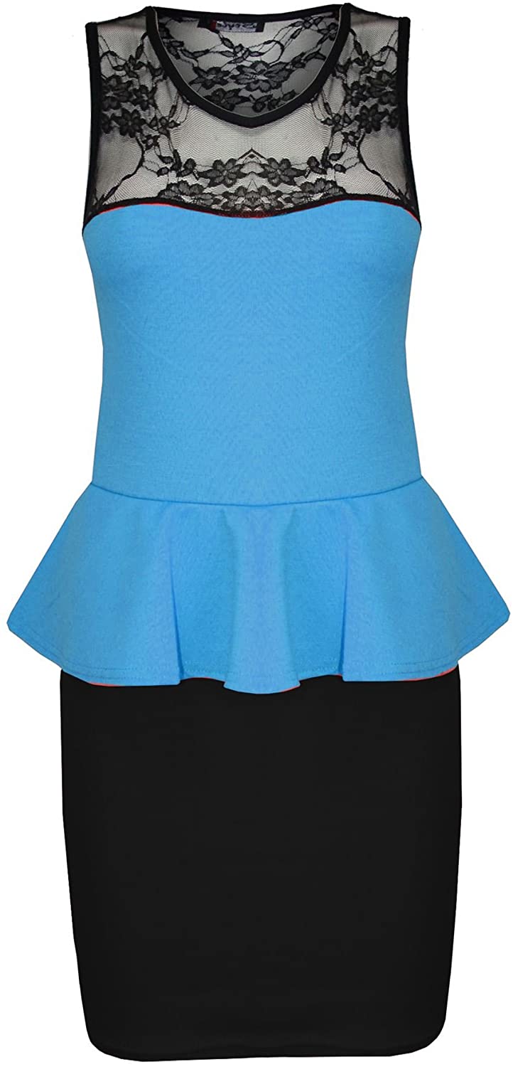 Price:$3.72    Oops Outlet Women's Front Contrast Peplum Frill Bodycon Mini Dress  Clothing