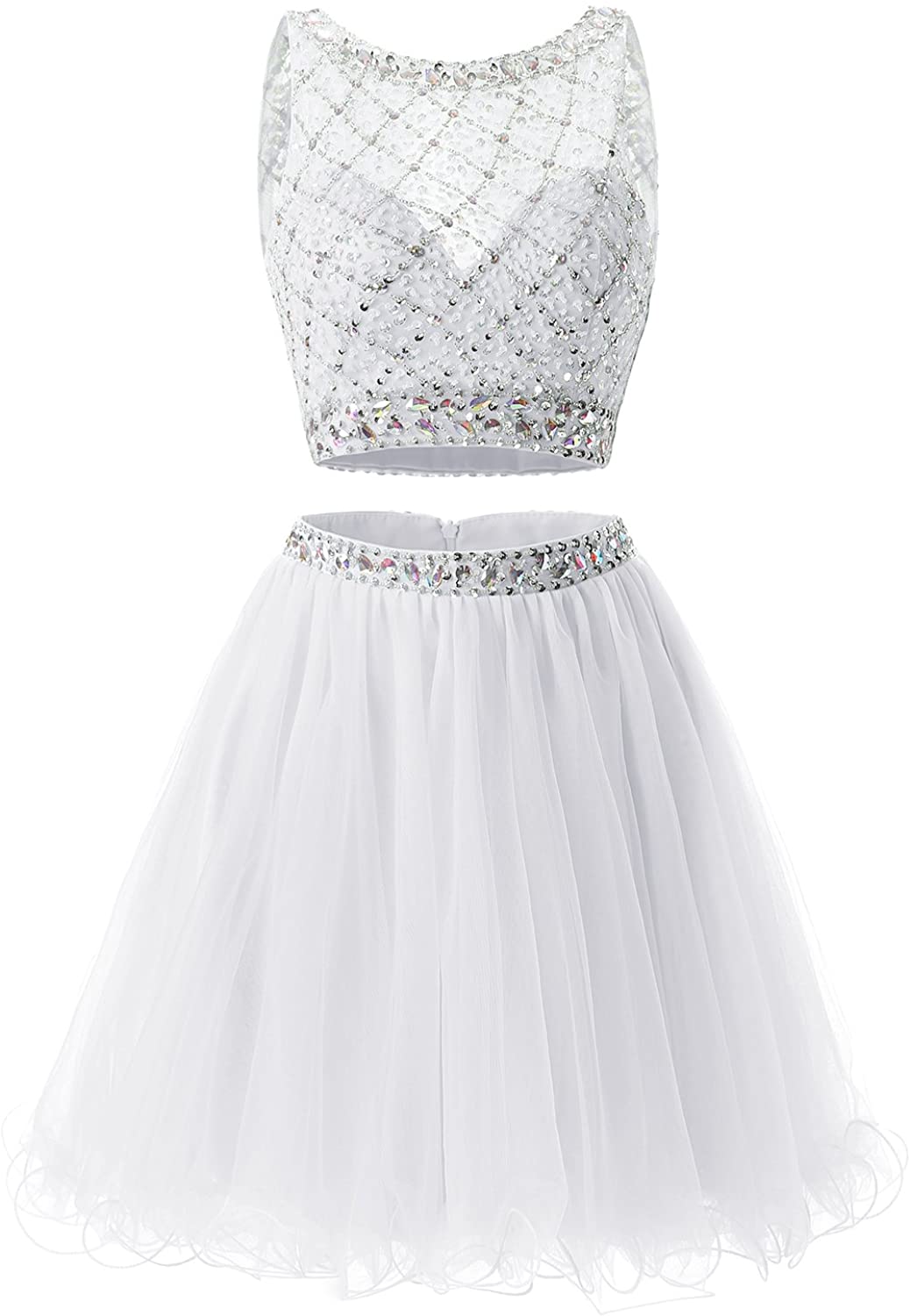 Price:$49.99    Bridesmay Short Tulle Prom Dress Beaded Two Piece Cocktail Party Dress  Clothing